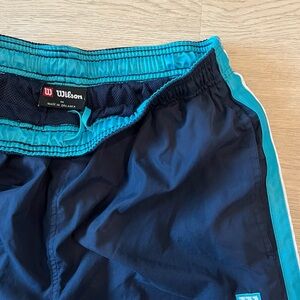 Wilson Track Pants Mens Medium Navy and Teal Stripes Y2K Retro Sporty